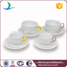 Modern design elegant shape Ceramic Cup and Saucer ,Wholesale yellow hand shank elegant Ceramic Cup and Saucer